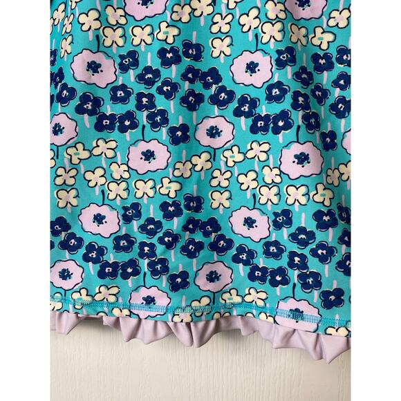 Hanna Andersson Girls Blue Floral Ruffle Hem Swim Top Rash Guard Size 8 - Picture 4 of 4